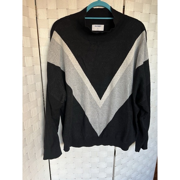 Old Navy Chevron Sweater Mock Neck‎ Pullover Black Gray Size XXL - Picture 1 of 3